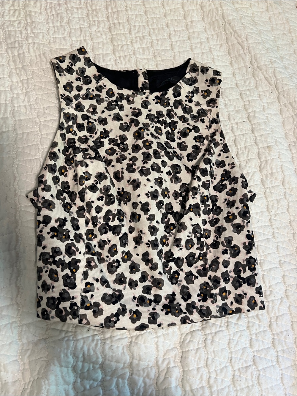 Vitamin A Leopard Print Sleeveless Crop Top - Black on Cream with Gold Accents
